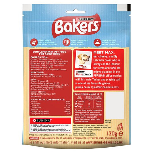 Bakers Whirlers Dog Treats Bacon And Cheese 130g